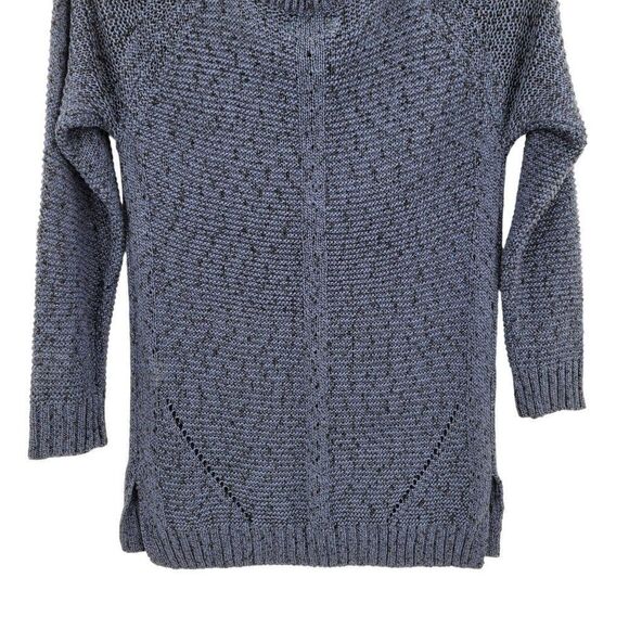 Vintage 90s Cold Shoulder Flecked Rib Knit Sweater Top M Blue Black Casual - Picture 6 of 11